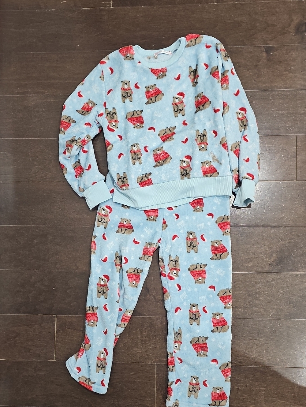 Light Blue Bear Holiday Kids Pajama Set